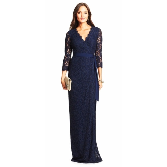 Diane Von Furstenberg Julianna Navy Lace Maxi Dress - NWT - Picture 2 of 7